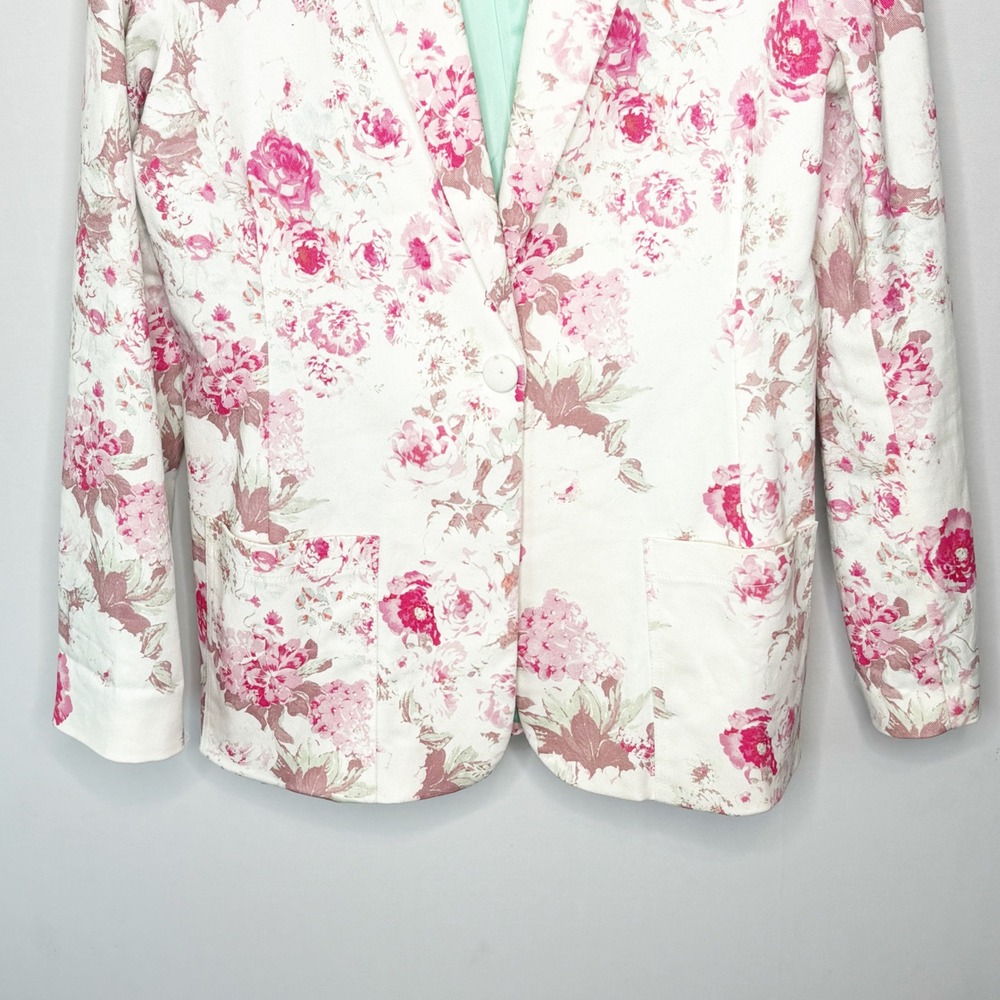 For Love & Lemons Pink Floral Cotton Blazer White Mint Green Size Small - Picture 6 of 10